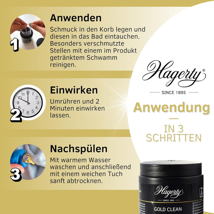 Hagerty Set Gold Clean Goldbad + Gold Cloth Goldputztuch zur Reinigung von Gelbgold Weissgold Rosego