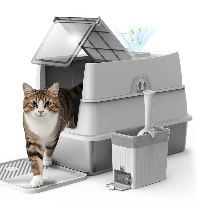 FURTIME Katzenklo Edelstahl, Katzentoilette Edelstahl mit Deckel Grosse XL, Geschlossene Metall Katz
