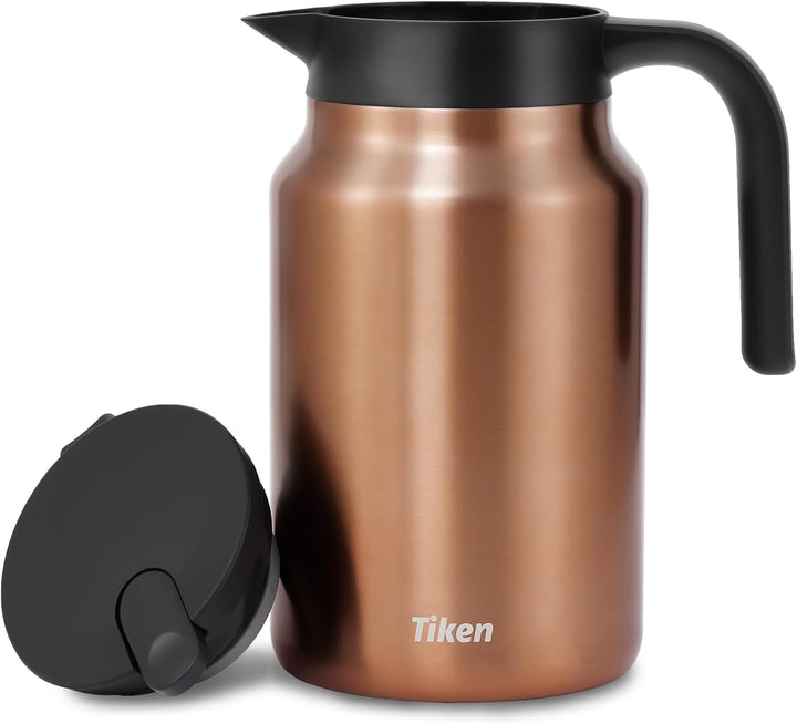 Tiken 1.5L Thermoskanne aus Doppelwandingem Edelstahl Isolierkanne Kaffeekanne mit Quick Tip Verschl