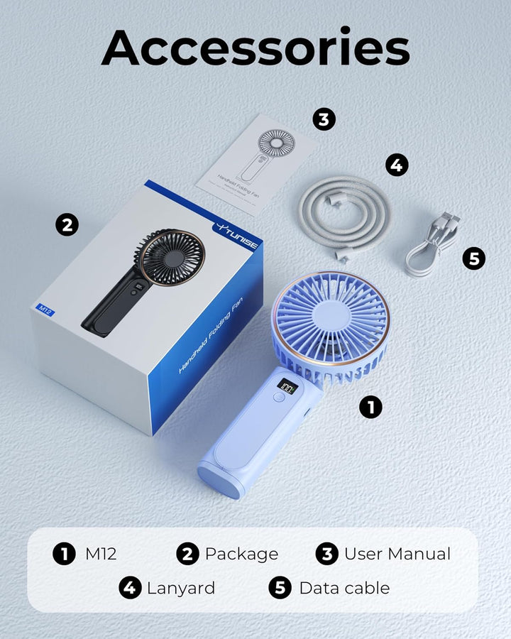 TUNISE tragbarer, wiederaufladbarer Ventilator, 4000 mAh, 180° verstellbar, 6 Geschwindigkeiten, Str