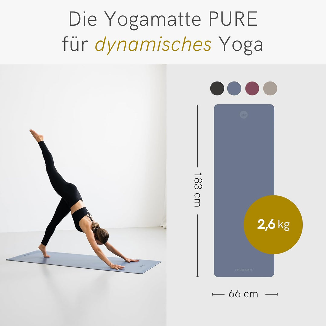 LOTUSCRAFTS® Yogamatte rutschfest, aus Naturkautschuk, universell einsetzbar als Yoga Matte, Sportma