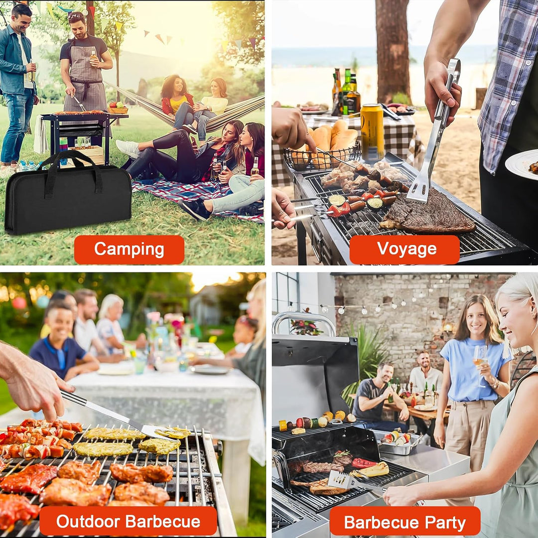 BBQ Grillbesteck Set 30 Grillzubehör aus Hochwertiger Edelstahl Grillzange Grillspachtel Korkenziehe