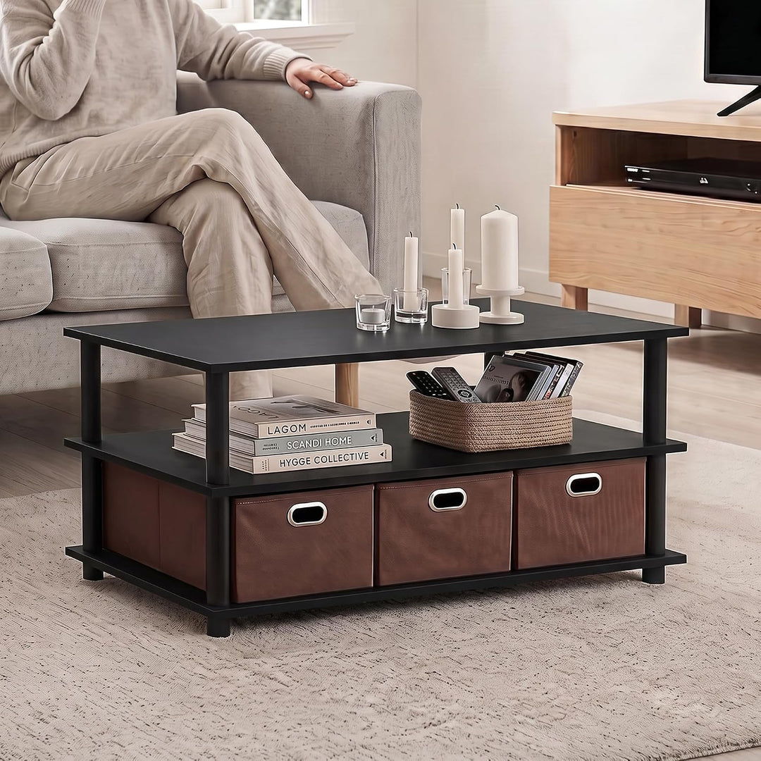 FURINNO Gruen Bücherregal, 3 Etagen, Schwarz, Schwarz