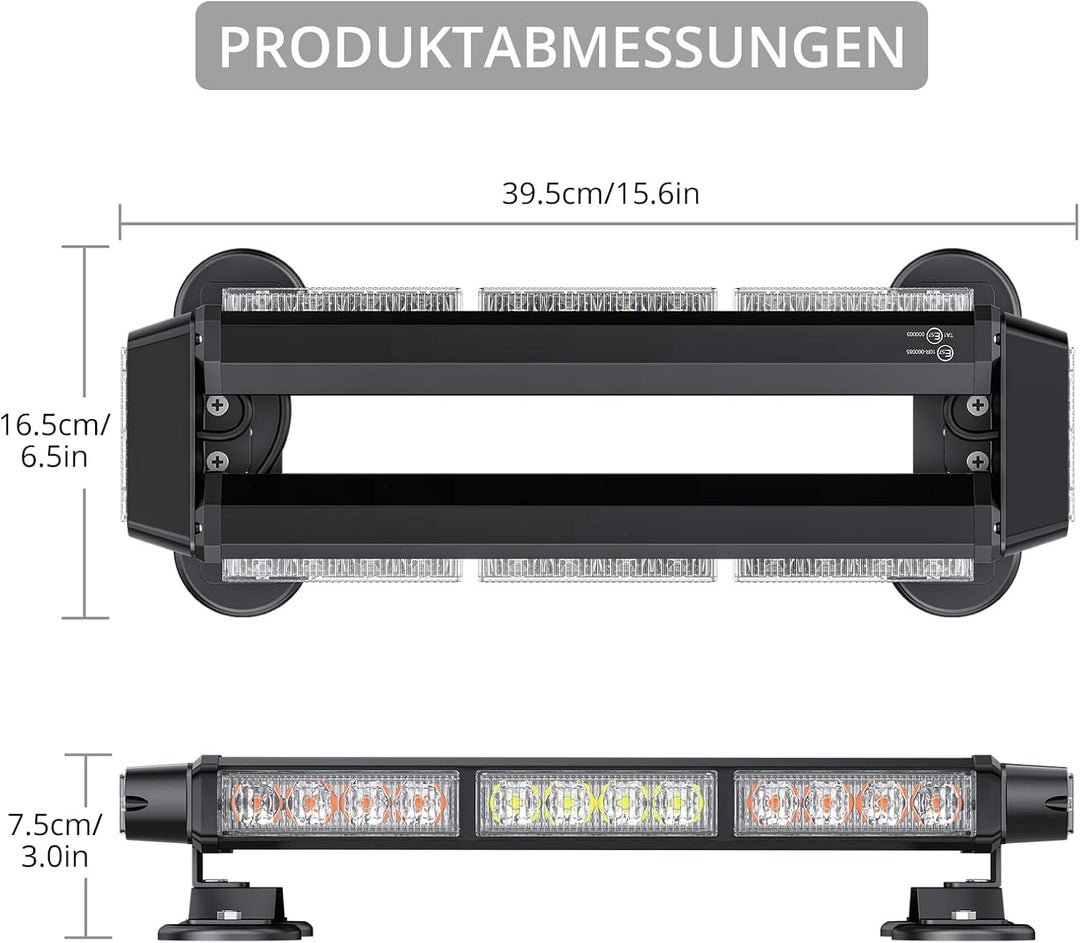 Justech 30 LEDs Rundumleuchte 7 Modi Blitzleuchte Schraube Starker Magnet Amber Gelb + Weiss Decke L