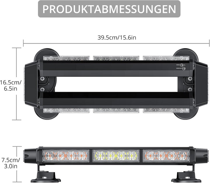 Justech 30 LEDs Rundumleuchte 7 Modi Blitzleuchte Schraube Starker Magnet Amber Gelb + Weiss Decke L