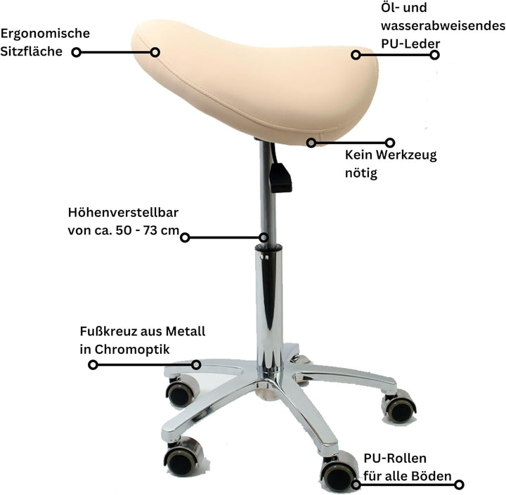 Promafit Sattelhocker/Sattelstuhl mit Gummirollen für alle Böden und Metallfuss - ergonomisch - stuf