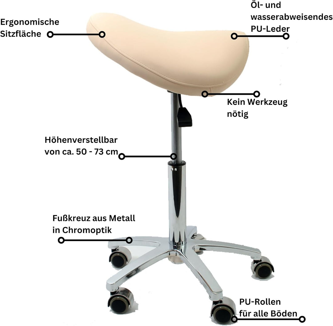 Sattelstuhl - Sattelhocker - Rollhocker - Arbeitshocker - für Praxis, Büro und Home-Office - höhenve