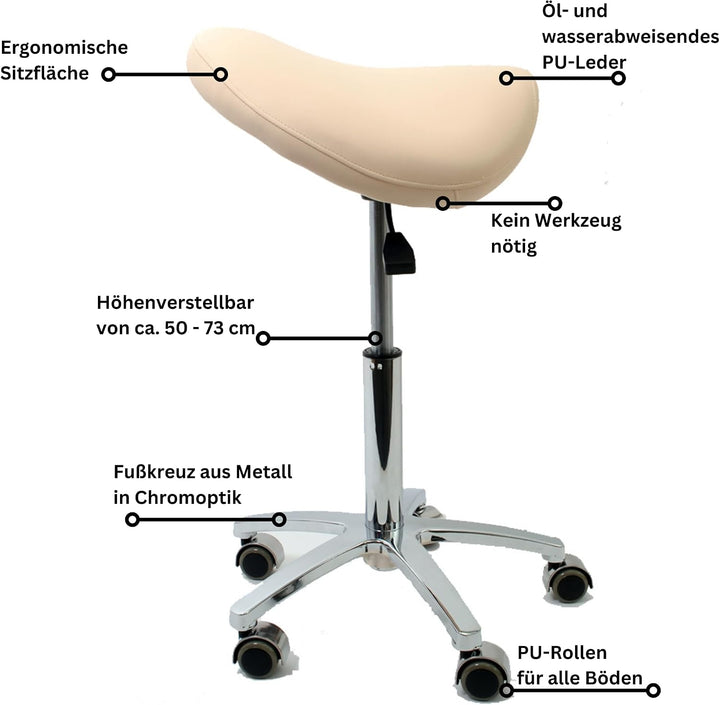 Sattelstuhl - Sattelhocker - Rollhocker - Arbeitshocker - für Praxis, Büro und Home-Office - höhenve