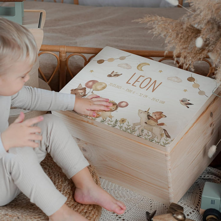 KIDSMOOD - Erinnerungsbox Baby, personalisierte Holzkiste mit Deckel, Ideal zur Aufbewahrung von Eri