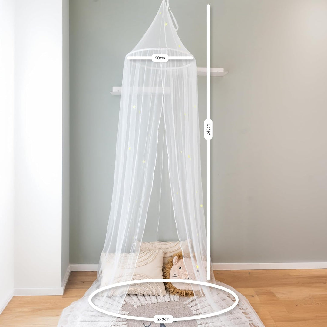 lilimaus Betthimmel [Weiss] - Baldachin Kinderzimmer mit Leuchtsternen für Mädchen & Jungen - Himmel