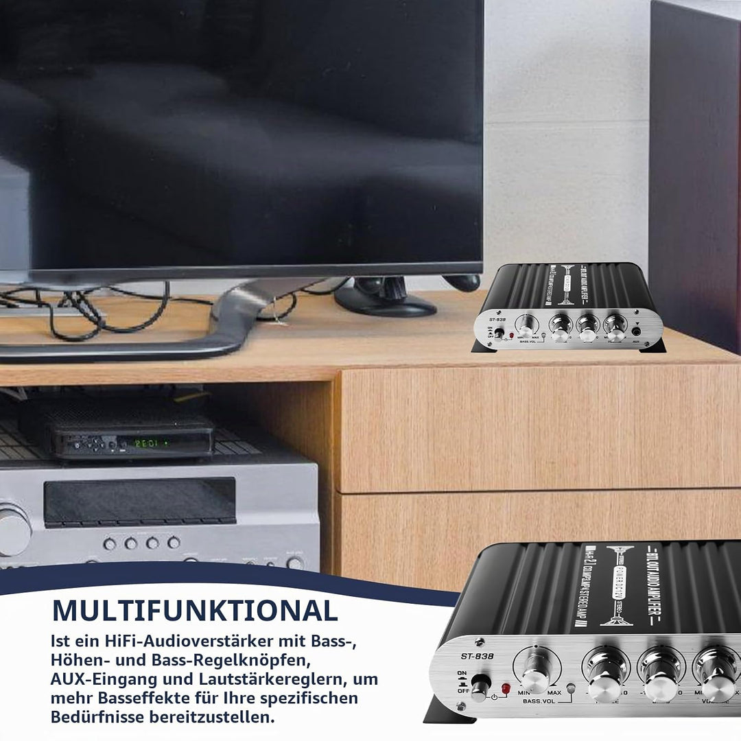 Leikurvo HiFi-Verstärker, 2.1CH Stereo Verstärker, RMS 20Wx2+40W ST-838 Mini Hifi Verstärker Subwoof
