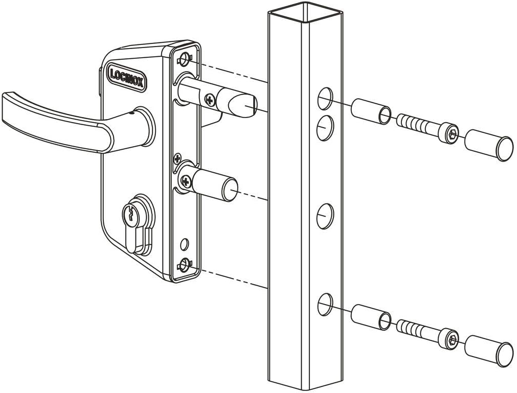 LOCINOX LAKZ4040P1L7040VCAP Gittertorschloss LAKZ4040 P1L, für 40 mm Vierkantrohr, Aluminium RAL7040