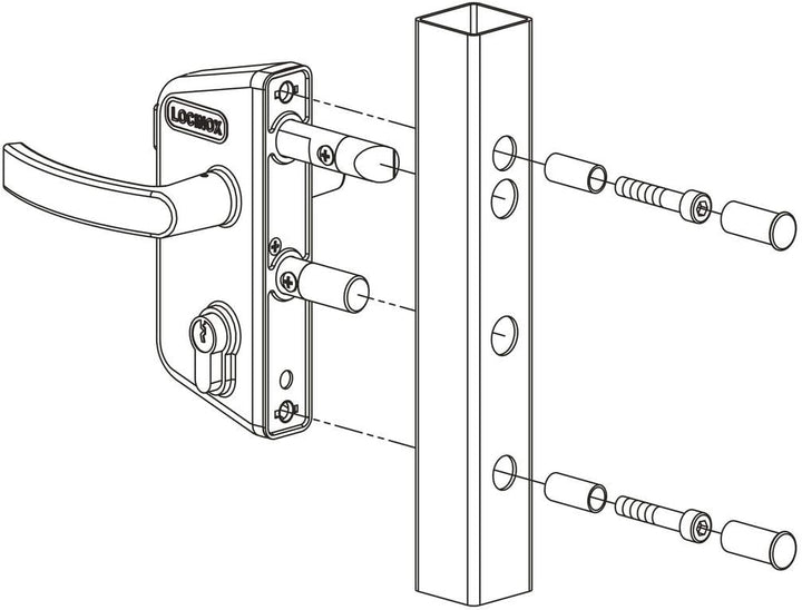 LOCINOX LAKZ4040P1L7040VCAP Gittertorschloss LAKZ4040 P1L, für 40 mm Vierkantrohr, Aluminium RAL7040