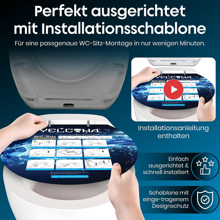 WC-Sitz mit Absenkautomatik, antibakteriell, UV-beständig, mit Quick-Release &amp; Montageschablone – le