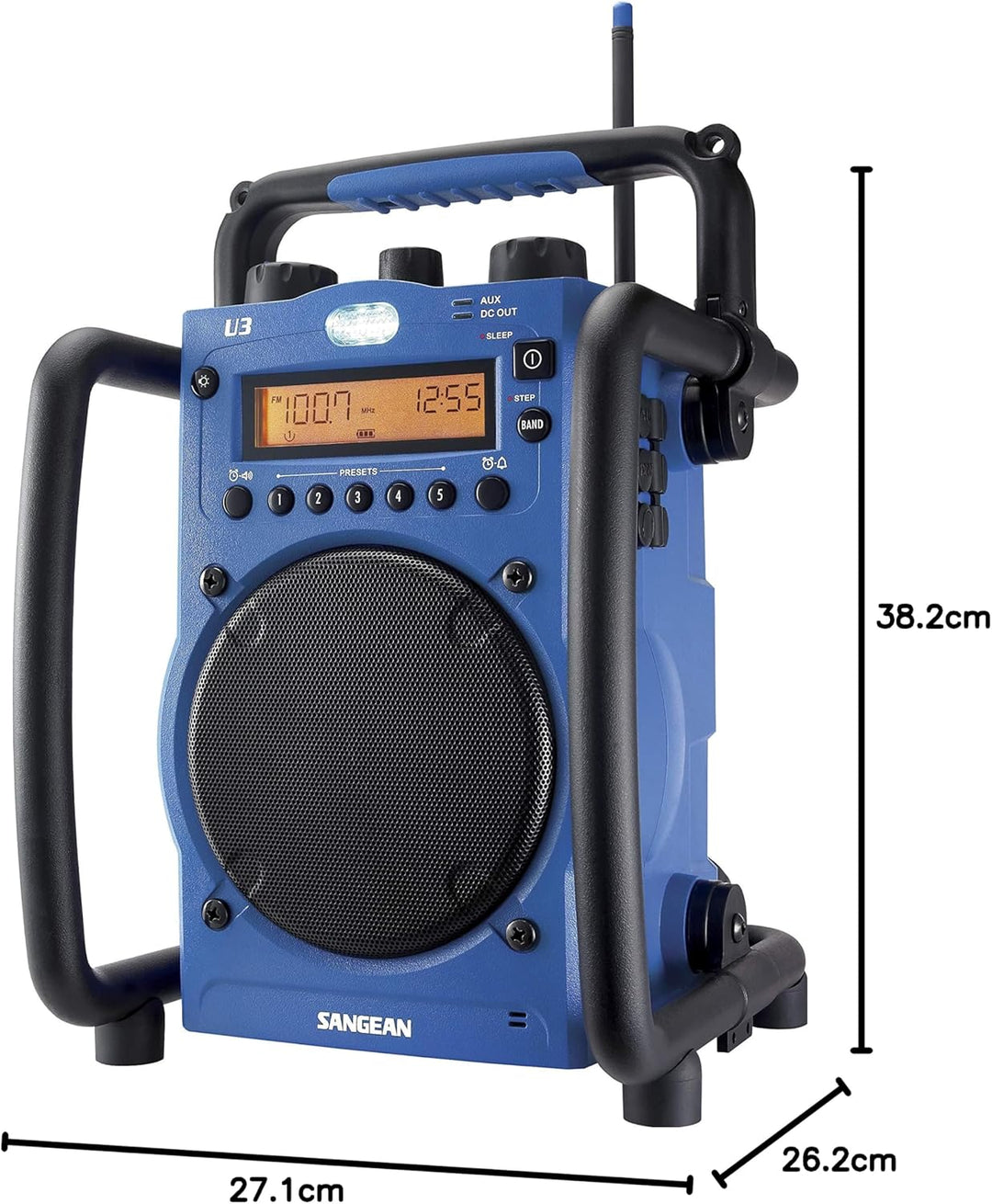 Sangean U3 tragbares Baustellenradio (UKW/MW-Tuner, AUX-In, Weckfunktion, LED-Leuchte, spritzwasser/