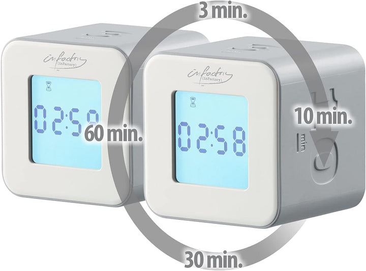 infactory Cube Timer: 2er-Set digitale Timer-Würfel mit 4 Zeiten, 6 x 6 x 5,5 cm (Würfeltimer, Eggti