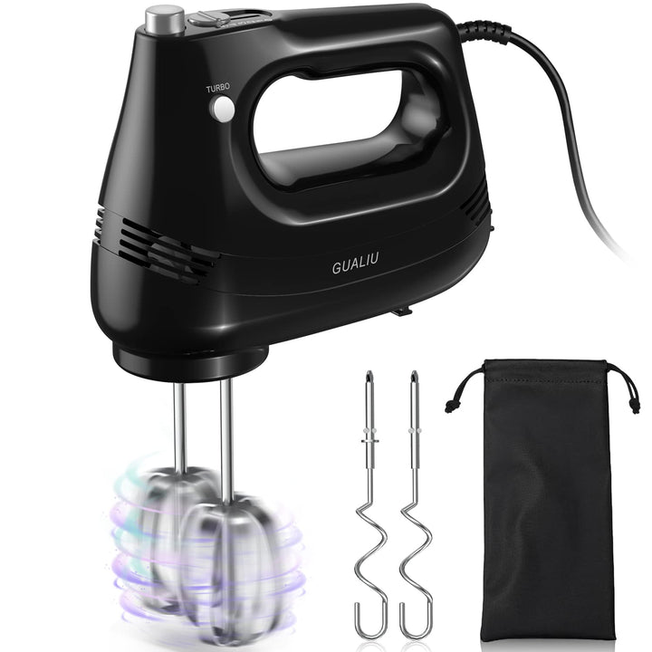 Elektrischer Handmixer 300W mit Edelstahl Schneebesen, Knethaken, Elektrische Handrührer,Turbo Boost