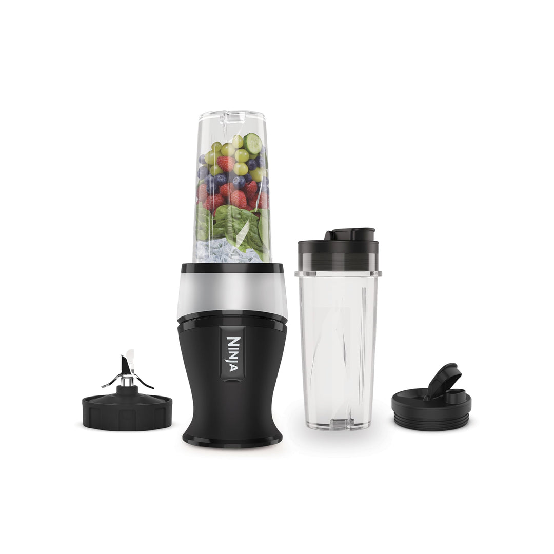 Ninja 700W Slim Mixer & Smoothie Maker, 2x 470ml Becher mit Ausgussdeckel, persönlicher Mixer, Zerkl