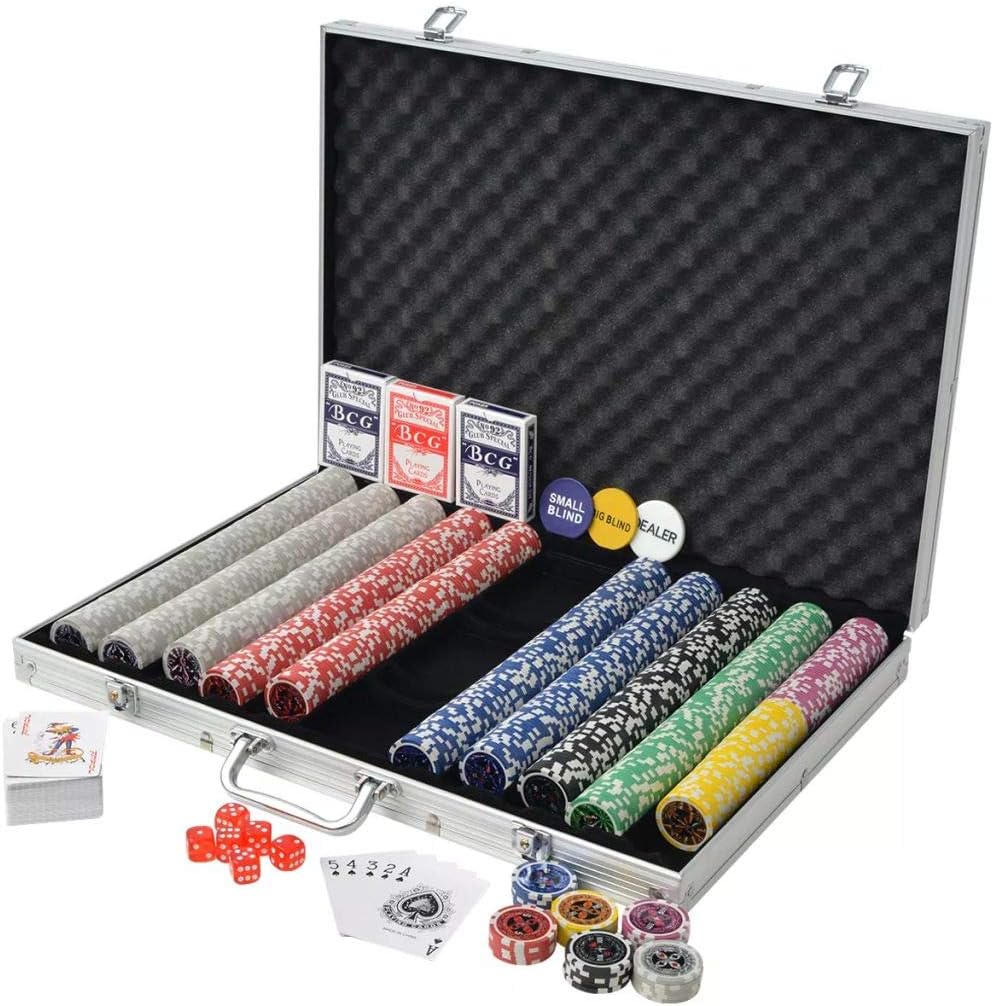 Festnight Poker Set mit 1 000 Laserchips Aluminiumkoffer 53 x 37 x 6,7 cm Pokerset