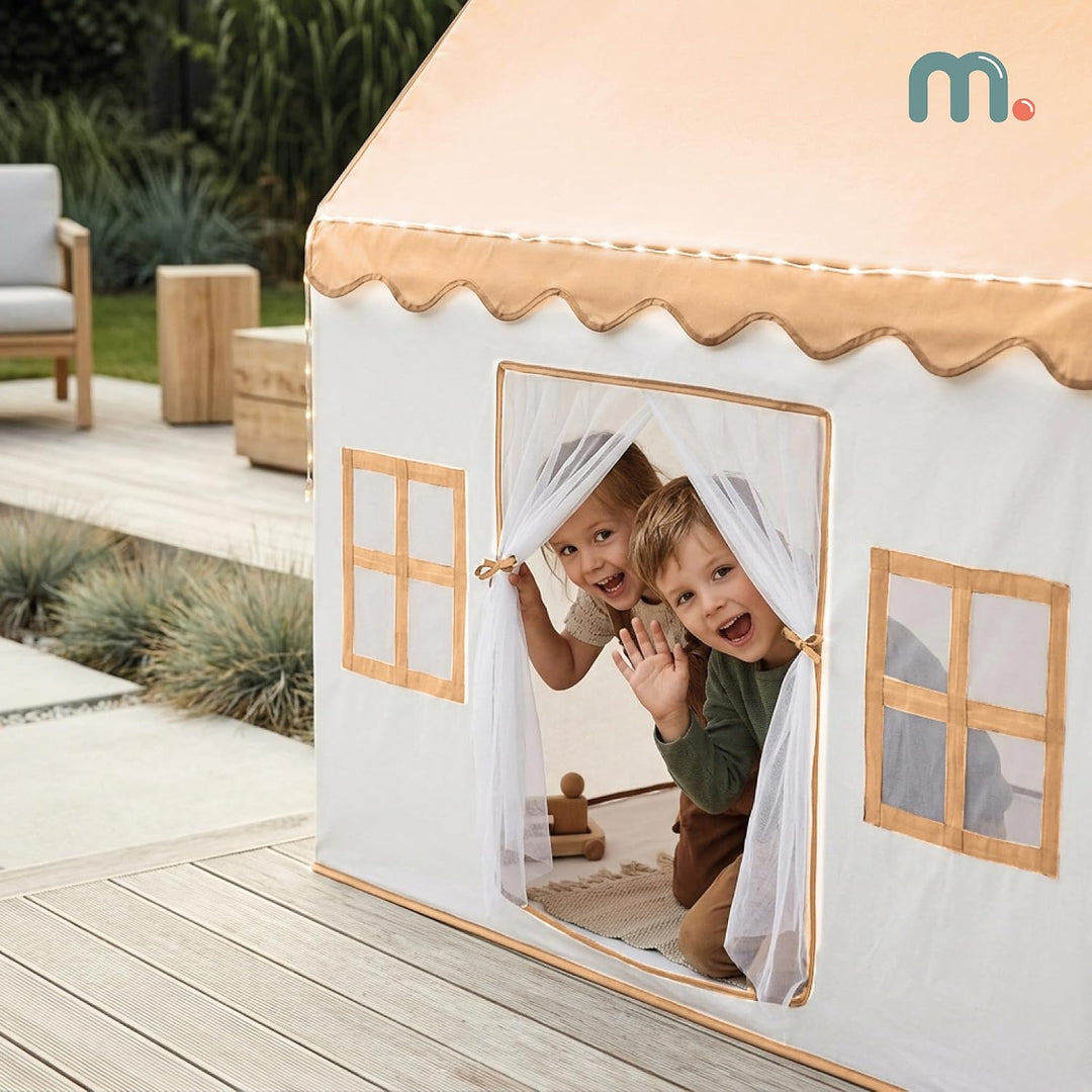 mamabrum XXL Spielhaus Zelt für Kinder aus Polyester mit LED Beleuchtung und Fenstern, Skandinavisch