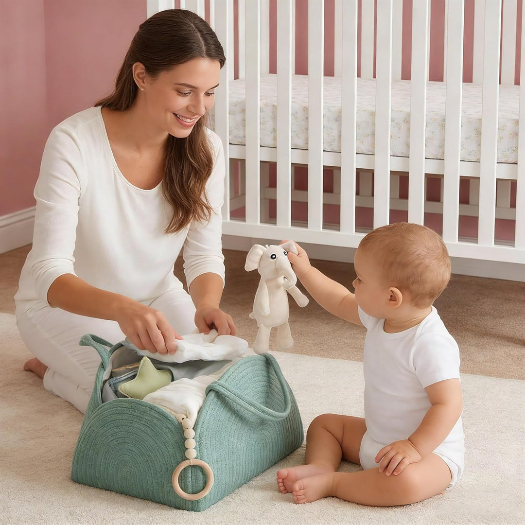 YUEMING Baby Windel Caddy Organizer, Tragbarer Wickelorganizer mit Fächern und Griffen, Wickelkorb B