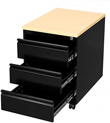 Lüllmann Büro Rollcontainer komplett montiert 3 Schubladen Bürocontainer Schwarz/Ahorn Dekor 505302