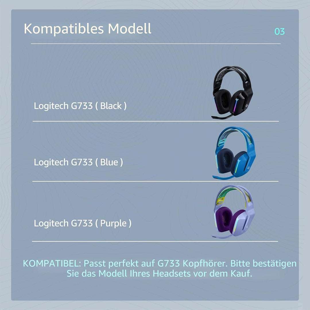 Ersatz-Ohrpolster für Logitech G733 G535 G335 Lightspeed Wireless Gaming Headset, Ohrpolster aus str