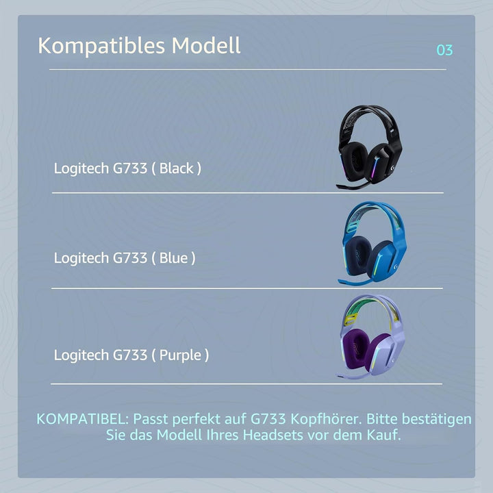 Ersatz-Ohrpolster für Logitech G733 G535 G335 Lightspeed Wireless Gaming Headset, Ohrpolster aus str