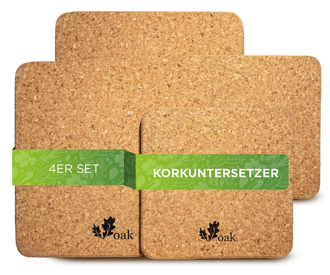 Voak® Topfuntersetzer Korkuntersetzer Set | 4 eckige Kork Untersetzer | 100% Natur Kork Made in Port