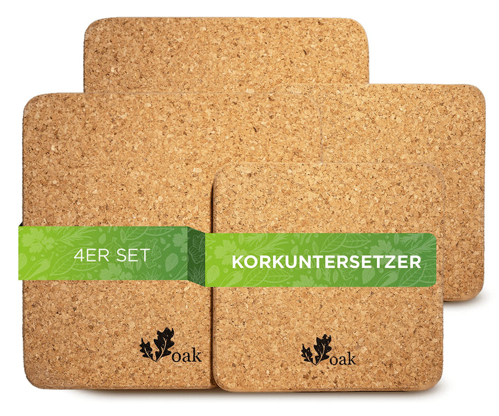 Voak® Topfuntersetzer Korkuntersetzer Set | 4 eckige Kork Untersetzer | 100% Natur Kork Made in Port