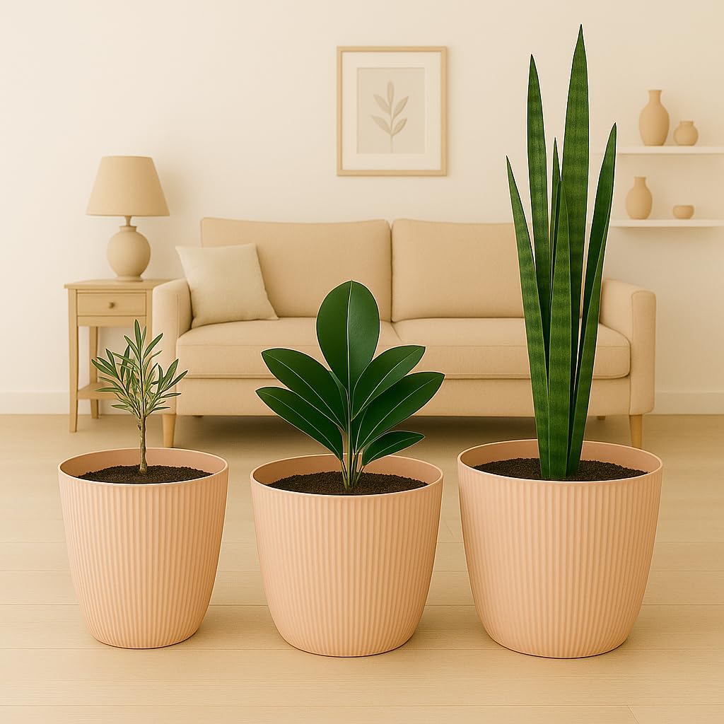 Home Garden Ornaments Blumentopf Set 3er – Kunststoff Übertopf, geriffeltes Design, modern & dekorat