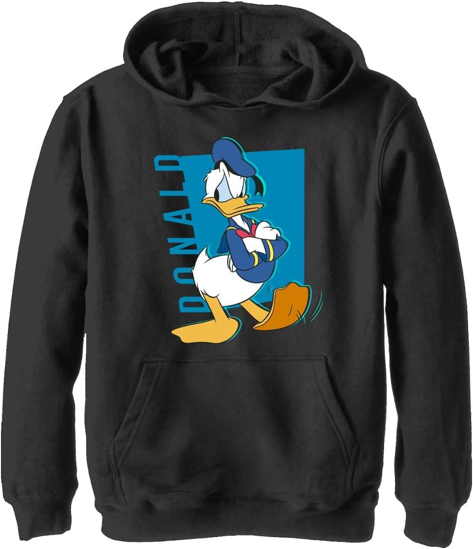 Disney Characters Donald Pop Boy's Hooded Pullover Fleece, Black, Small