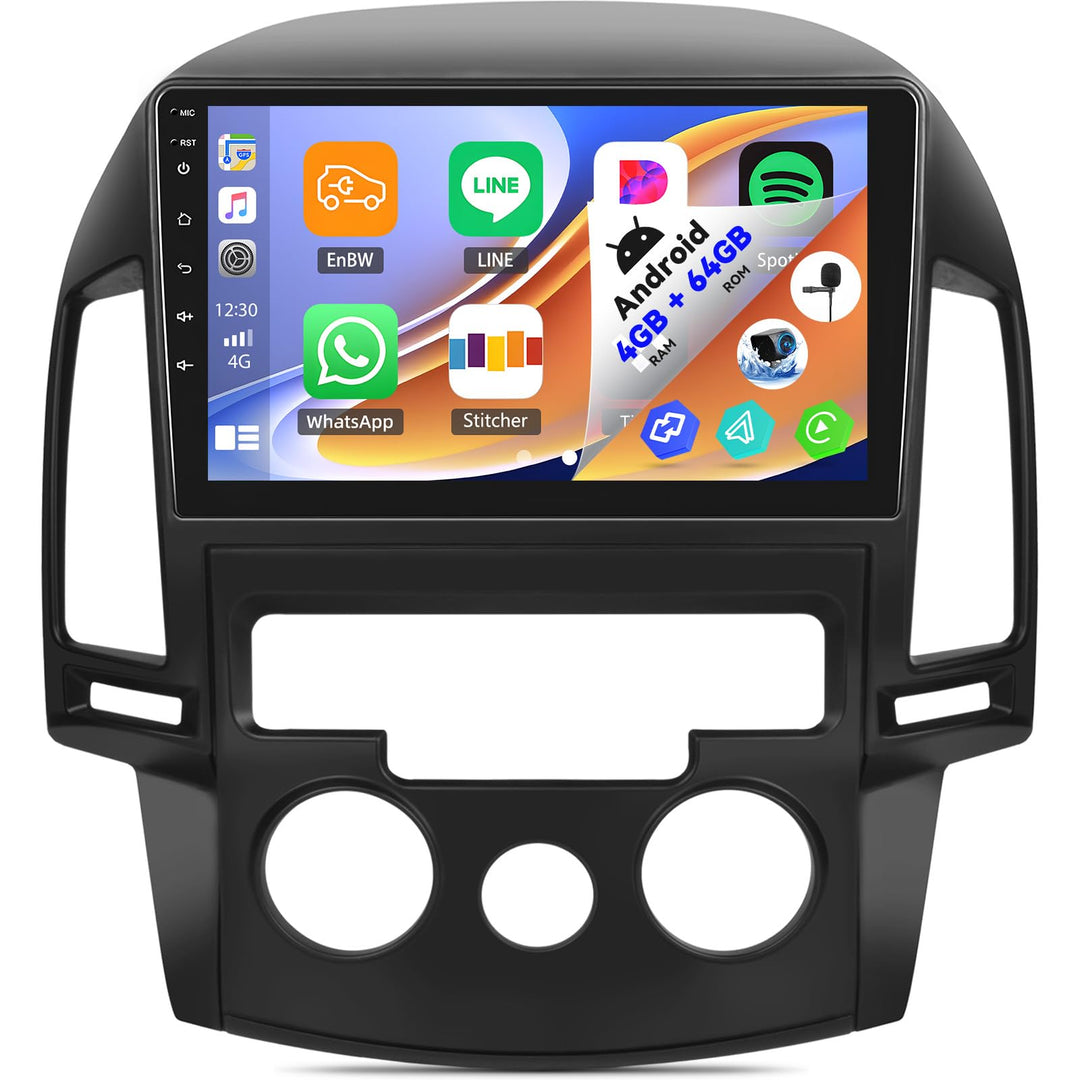 Android 15, 4G+64G CAMECHO Autoradio für Hyundai I30 2006-2011 mit Wireless Carplay Android Auto, 9