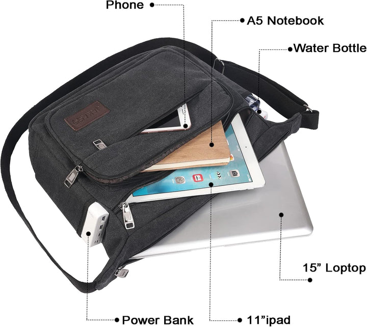 JAKAGO Wasserdichte Umhängetasche Herren,Multi-Tasche aus Segeltuch 15 Zoll Messenger Bag Arbeit Tas