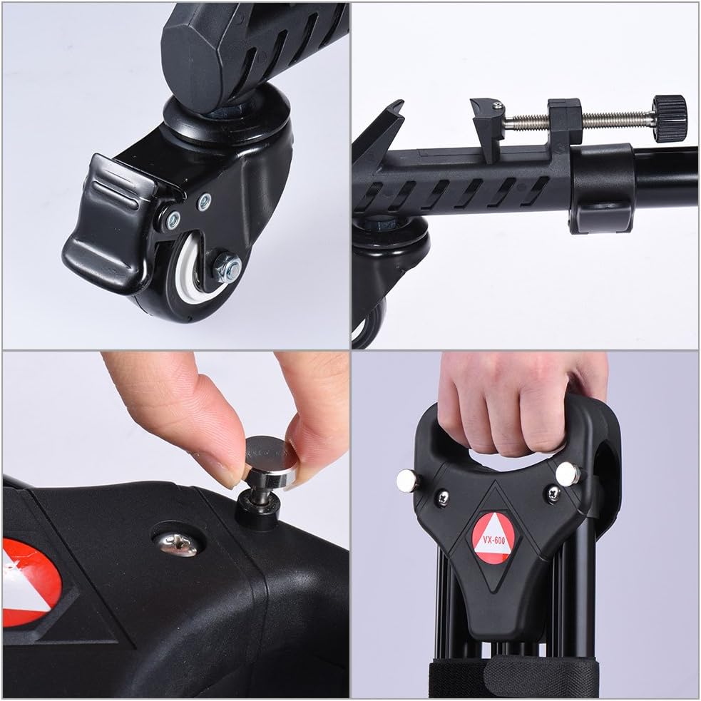 RGBS Photography Professional Heavy Duty Universal Folding Tripod Dolly with Rubber Wheels and Adjus