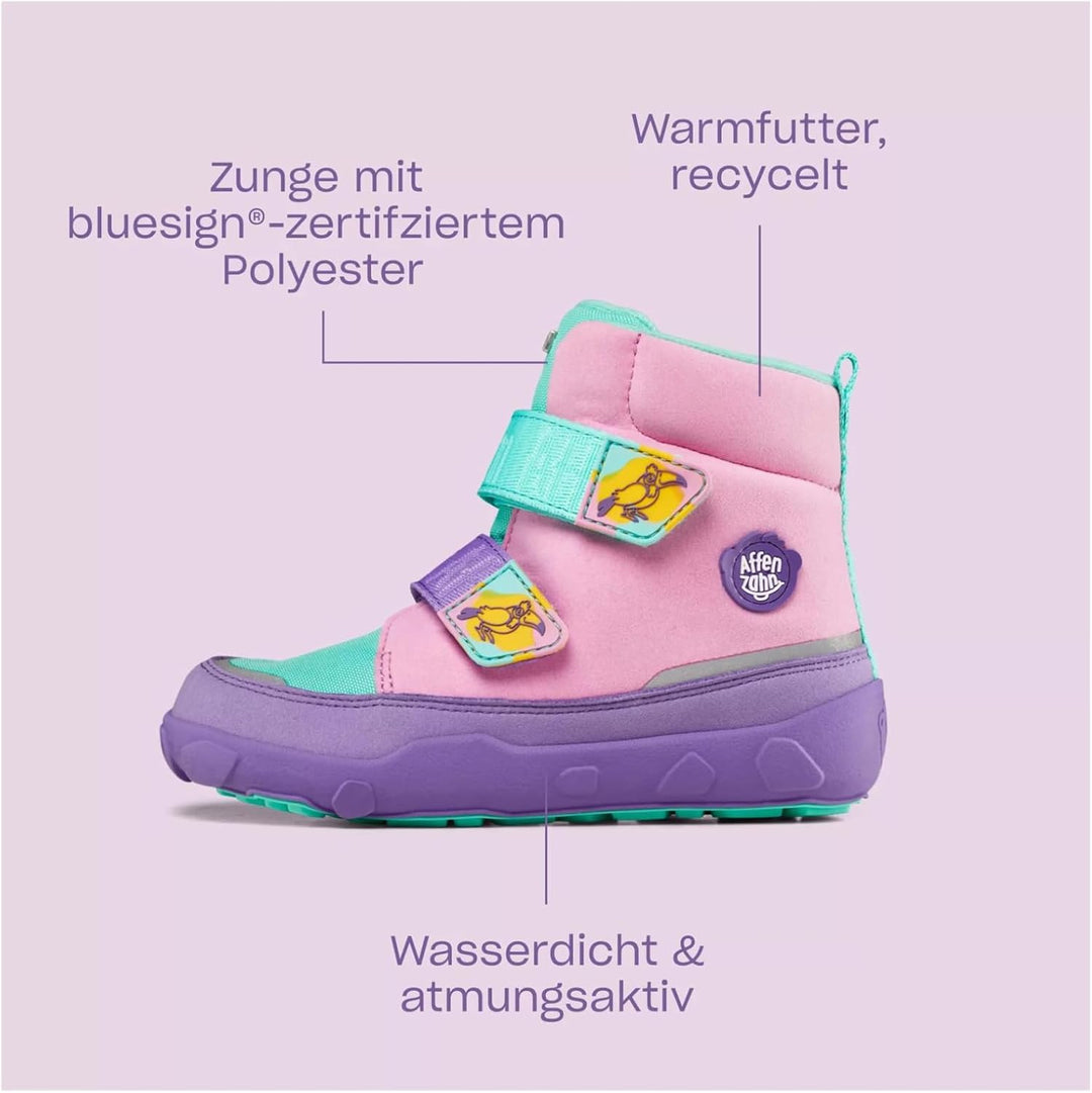 Affenzahn Winterstiefel Vegan Comfy warm gefüttert, wasserdicht mit Kletterverschlüssen, Grösse 21-3