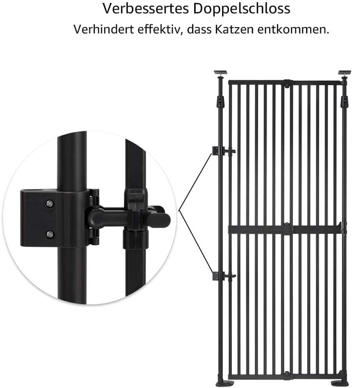 unipaws 190 cm extra hohes Katzengitter Tür, verstellbares Haustiertor mit engem Spalt, 3 Stützstang