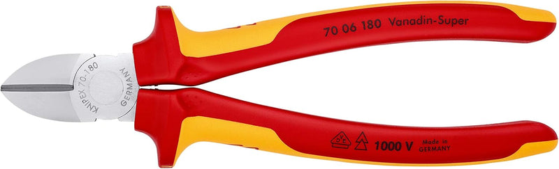 KNIPEX 70 06 180 Seitenschneider verchromt isoliert mit Mehrkomponenten-Hüllen, VDE-geprüft 180 mm &