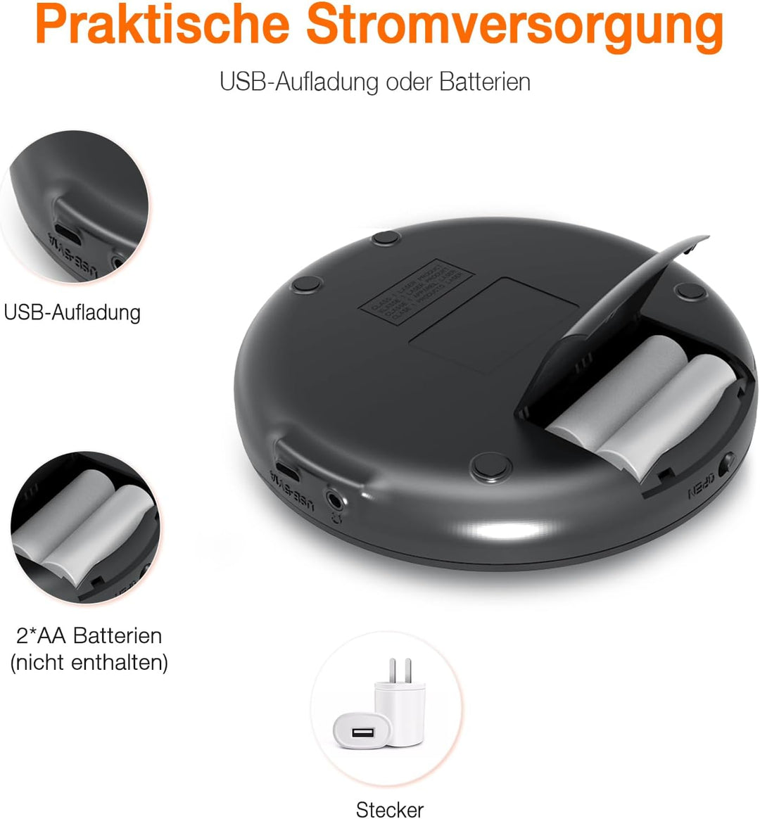 HOTT CD204 Tragbarer CD-Player für Reisen zu Hause und mit dem Auto mit Stereo-Kopfhörern und Anti-S