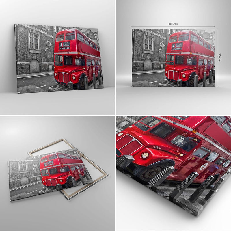 Bilder auf Leinwand 100x70cm Leinwandbild Bus Denkmal London Geschichte Gross Wanddeko Bild Schlafzi