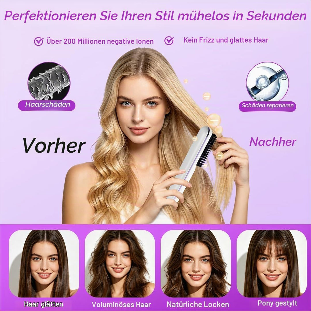 Stylingbürste für Kurze Haare, Kabellose Styling Bürste, Glättbürste Kabellos mit 3 Wärmestufen 160°