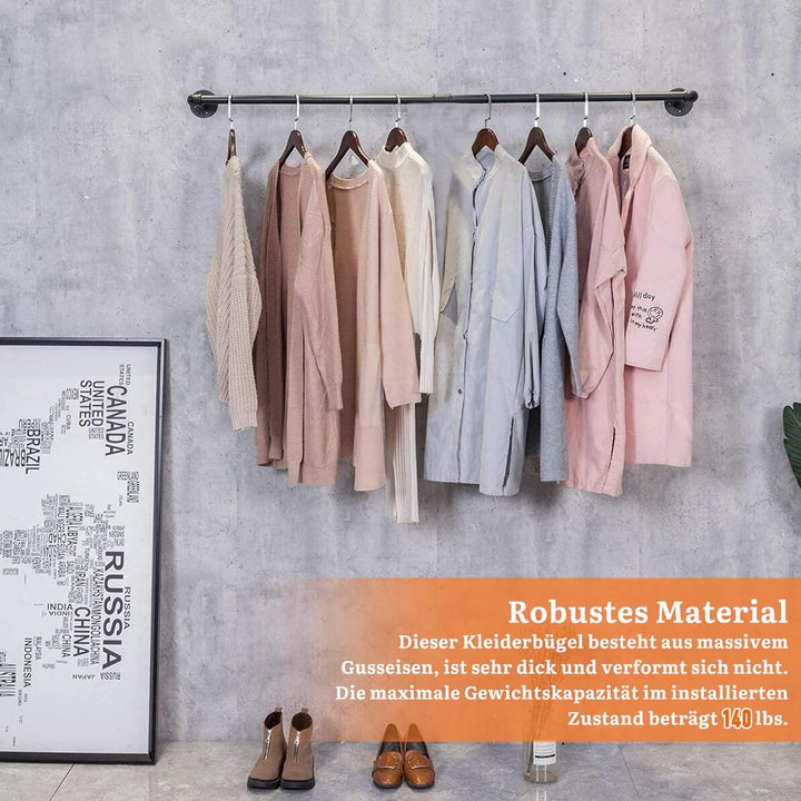 Industrierohr Kleiderstangen, 90cm Kleiderständer Wandmontage, Platzsparend Robuster Abnehmbare Retr