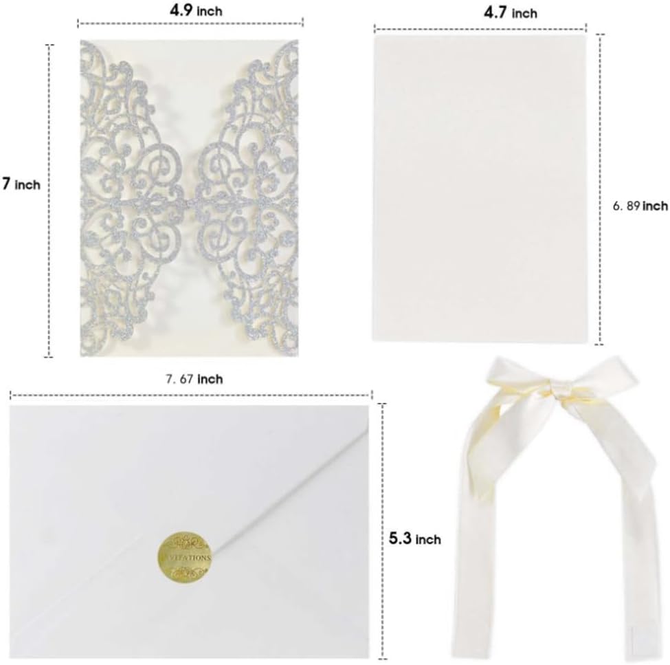 10 Stück Hochzeitseinladungen Laser Geschnittene Einladungskarten mit Bedruckbaren Papier und Umschl