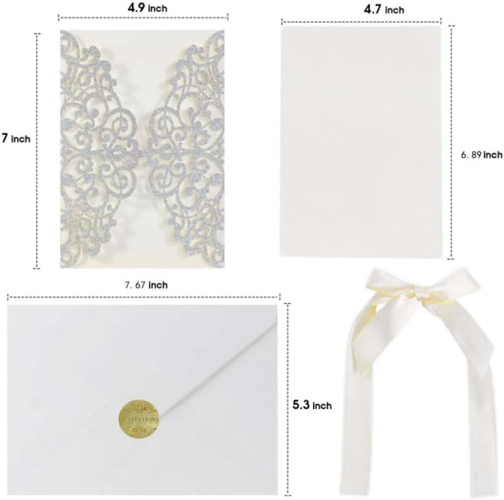 10 Stück Hochzeitseinladungen Laser Geschnittene Einladungskarten mit Bedruckbaren Papier und Umschl