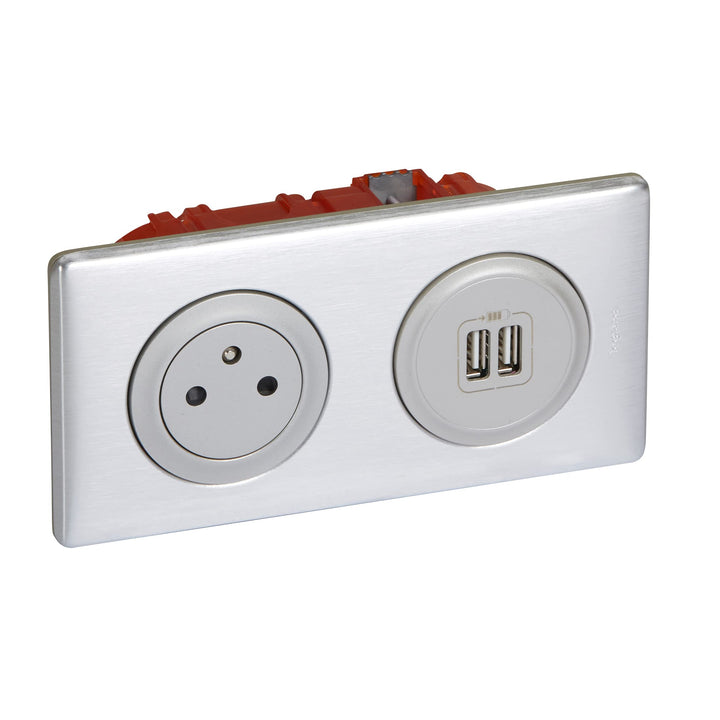 Legrand 200139 Céliane Kit Dual USB mit Erde Hauptventil/flexiblem Zwei Pole, 230 V, aluminium, Alum