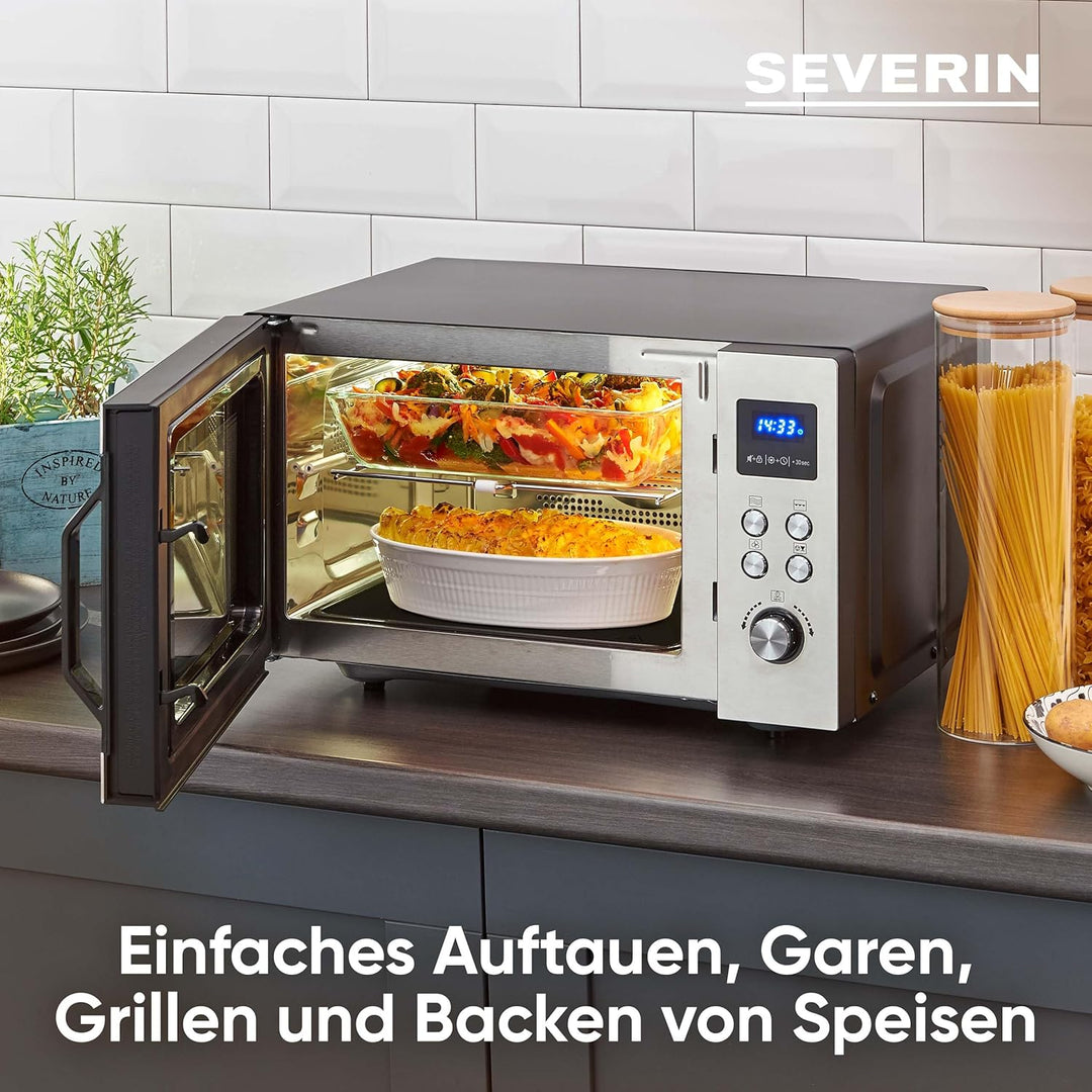 SEVERIN 3-in-1 Mikrowelle mit Glasboden, Grill und Heissluftfunktion, Mikrowellengerät, Mikrowelle m