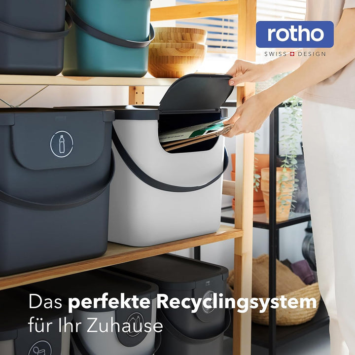Rotho Albula 2er-Set Mülltrennung Küche 40l | Mülltrennsystem 2fach mit Henkel und Aufklebern | stab