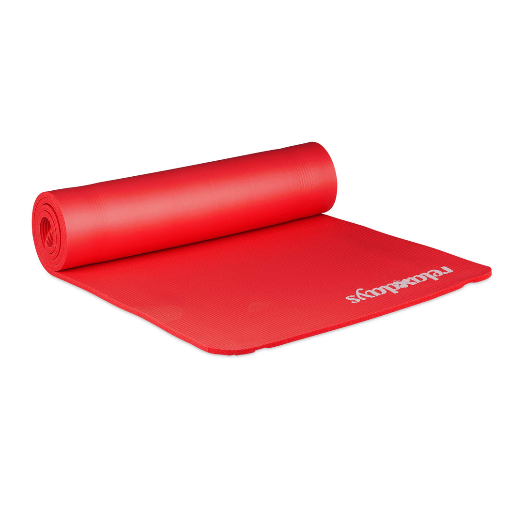 Relaxdays Yogamatte, 1 cm dick, für Pilates, Fitness, gelenkschonend, mit Tragegurt, Gymnastikmatte