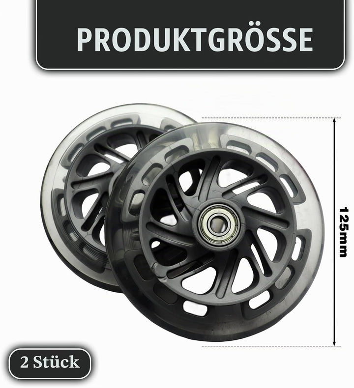 2 Stück Blinkende Ersatzräder 120mm 10 Stück Warnaufkleber Leise Langlebig für Roller und Elektrorol