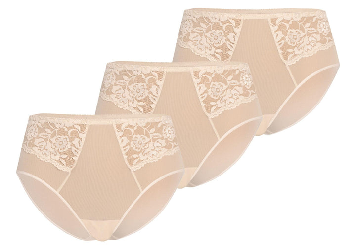 Teyli Damen Slip Taillenslip Hohe Taille Mesh mit Spitze Vida 3er Pack XS Beige, XS Beige